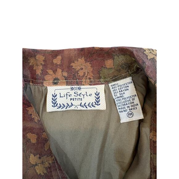 Vtg 90s Life Style Petite Jacket Patch‎ Work Velvet Burn Out Fall Boho Sz M Art - Picture 9 of 13